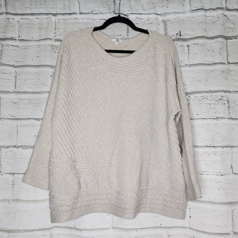 J Jill Knitted Side Slit Tunic Long Sleeve Pullover Sweater Beige Size Large